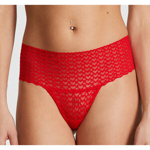 Victoria's Secret PINK Wink Wide Waist Thong Panty RED Lace - Size SMALL